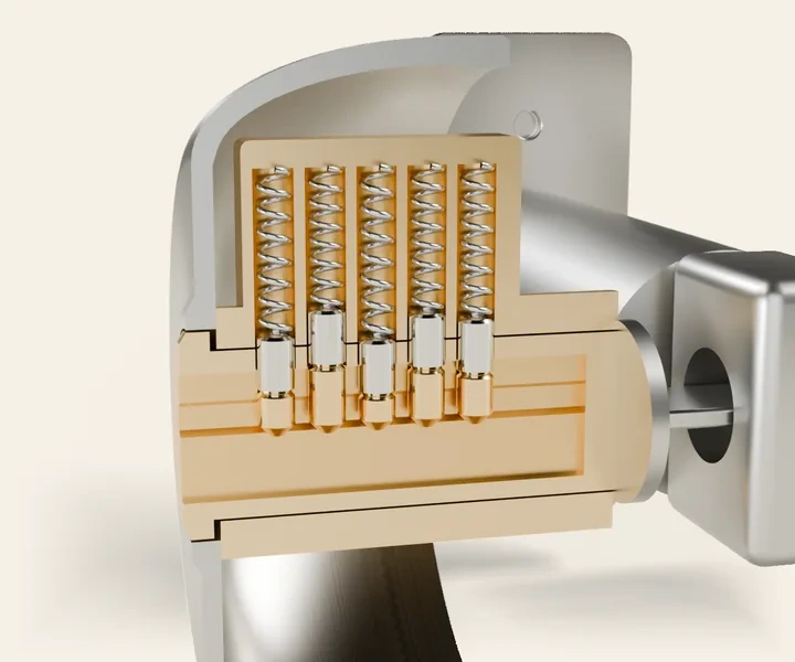 Cutaway of the cylinder: springs and top pins above the shear line, bottom pins in the plug